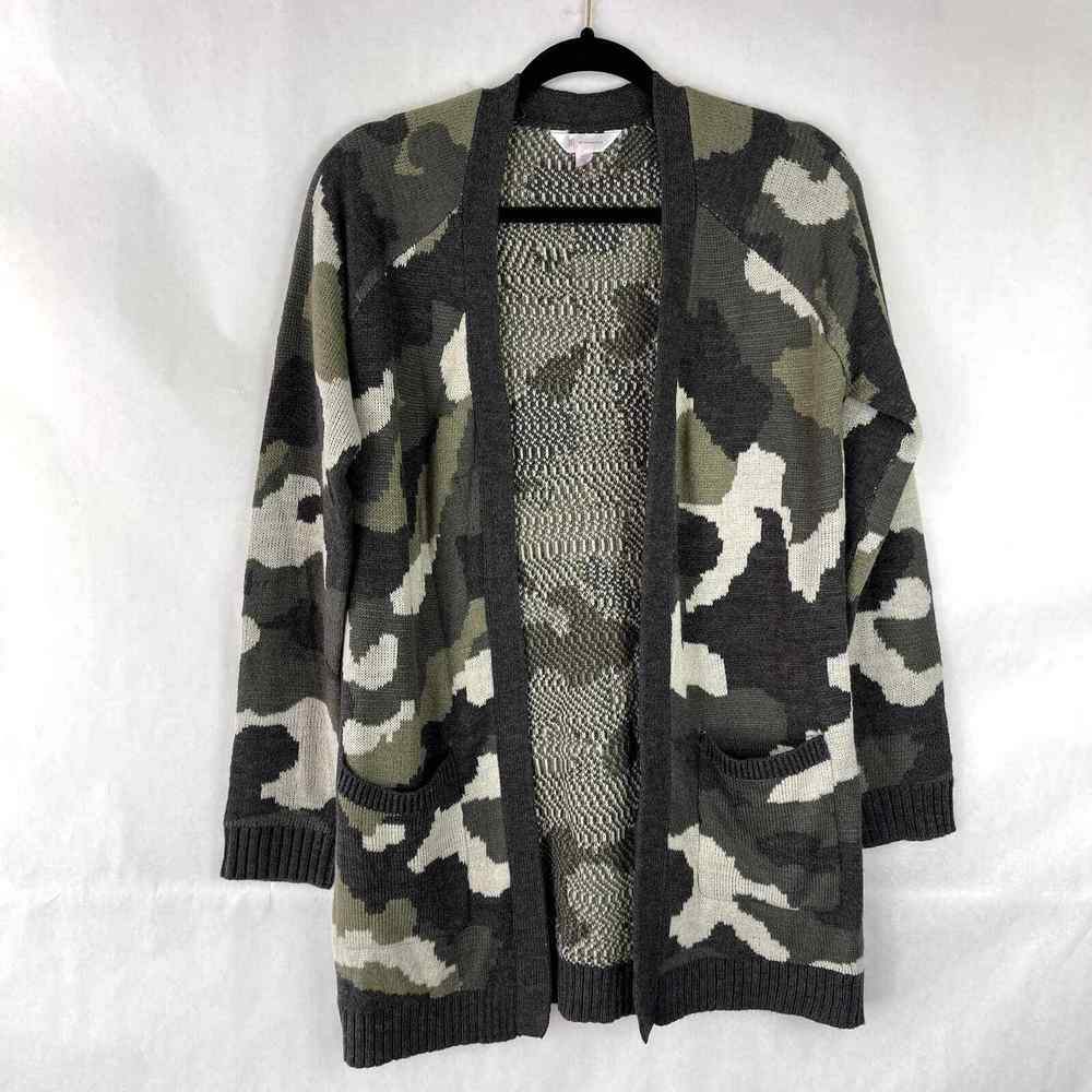 Camouflage Open Front Cardigan Sweater Green Size Small No Boundaries